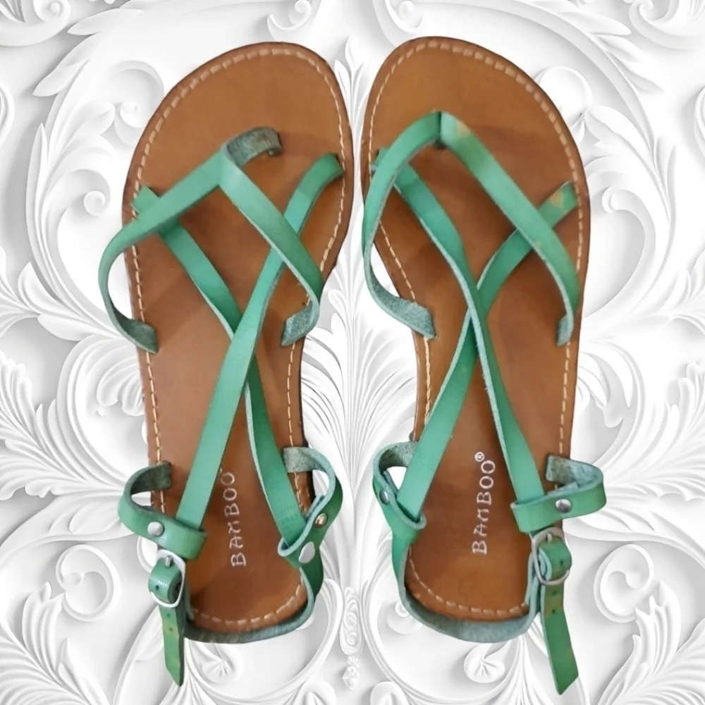 Lu Lu's Bamboo Cable 03 Green Strappy Thong Sandals 6½